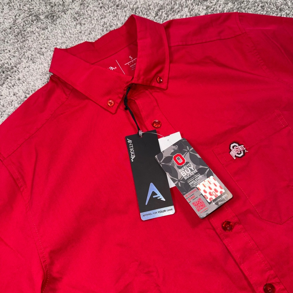 Ohio State Buckeyes Antigua Shirt Mens Flight Button Down Red Small NEW